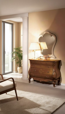 Commode de chambre avec miroir Ensemble de meubles classiques de luxe en bois 2 pièces