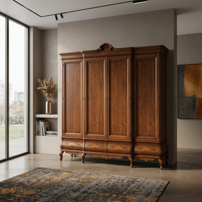 Quatre portes Armoire marron Mobilier de chambre classique en bois
