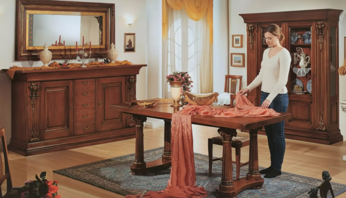 Salle à manger Ensemble Table à manger Commode Vitrine Miroir Meubles de luxe Classiques