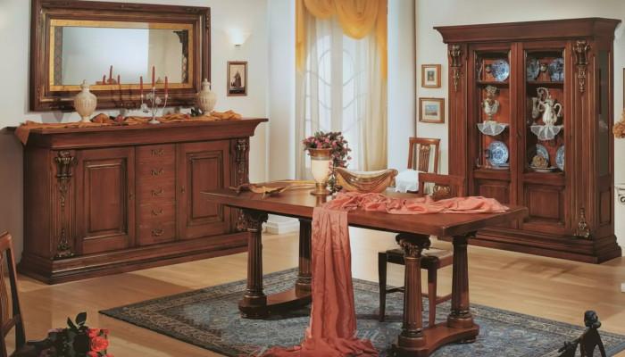 Salle à manger Ensemble Table à manger Commode Vitrine Miroir Meubles de luxe Classiques