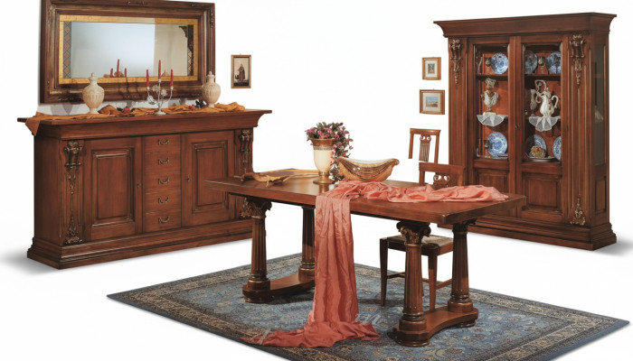 Salle à manger Ensemble Table à manger Commode Vitrine Miroir Meubles de luxe Classiques