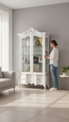 Vitrine d'exposition en bois blanc de luxe avec design de meubles classique M Armoire Vitrine