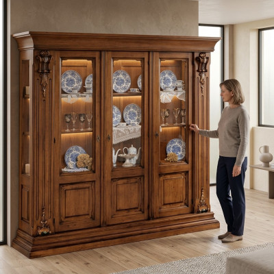 Vitrine en verre Armoire en bois Buffet classique Meubles Étagères Armoire en bois massif