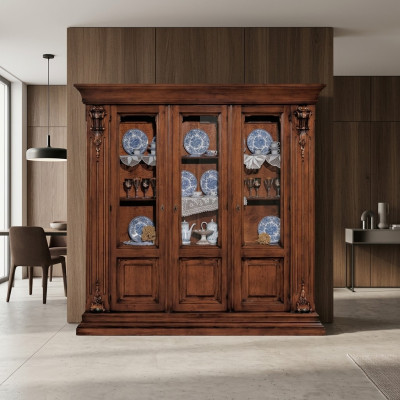 Vitrine en verre Armoire en bois Buffet classique Meubles Étagères Armoire en bois massif