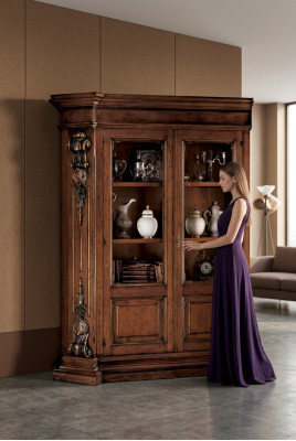 Étagère en bois massif brun pour livres, meuble de salon. Armoire de luxe brune.