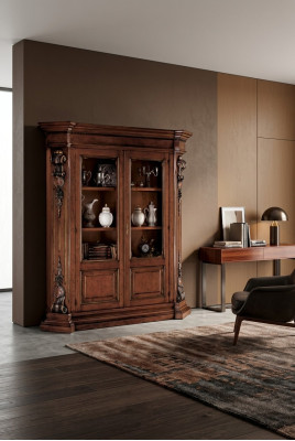 Étagère en bois massif brun pour livres, meuble de salon. Armoire de luxe brune.