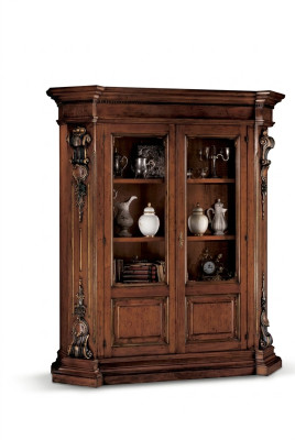 Étagère en bois massif brun pour livres, meuble de salon. Armoire de luxe brune.