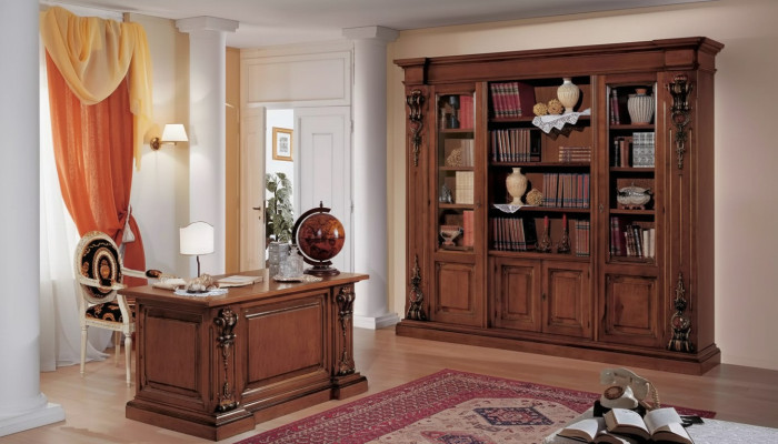 Classique marron Ensemble de salle d'étude Bureau Bibliothèque Table Étagère