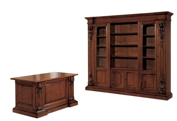 Classique marron Ensemble de salle d'étude Bureau Bibliothèque Table Étagère