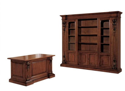 Classique marron Ensemble de salle d'étude Bureau Bibliothèque Table Étagère