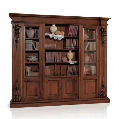 Grande étagère brune de luxe, vitrine en bois, meuble en bois massif.