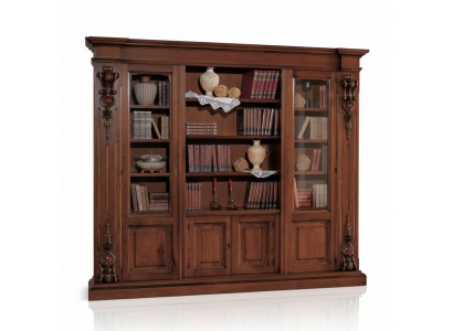 Grande étagère brune de luxe, vitrine en bois, meuble en bois massif.