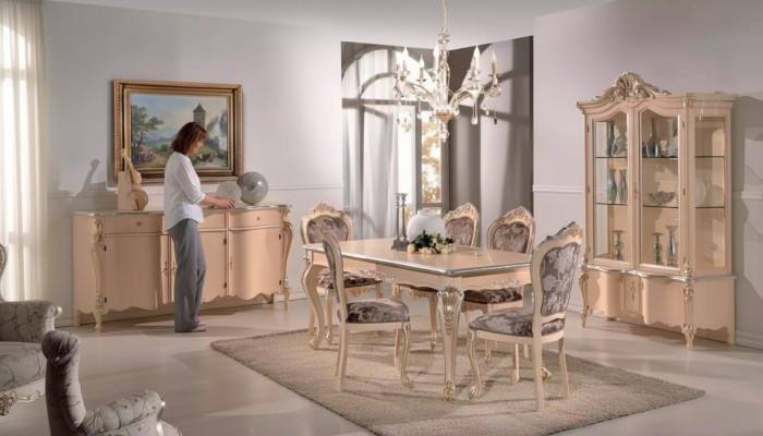 Mobilier de salle à manger Table à manger Vitrine Commode 4x Chaises Ensemble de salle à manger de 7 pièces Suite
