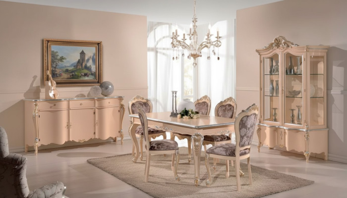 Mobilier de salle à manger Table à manger Vitrine Commode 4x Chaises Ensemble de salle à manger de 7 pièces Suite