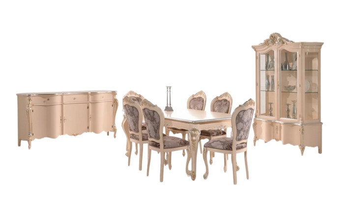 Mobilier de salle à manger Table à manger Vitrine Commode 4x Chaises Ensemble de salle à manger de 7 pièces Suite