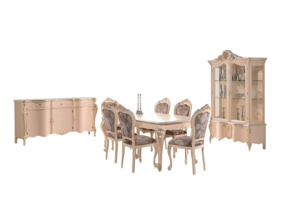 Mobilier de salle à manger Table à manger Vitrine Commode 4x Chaises Ensemble de salle à manger de 7 pièces Suite
