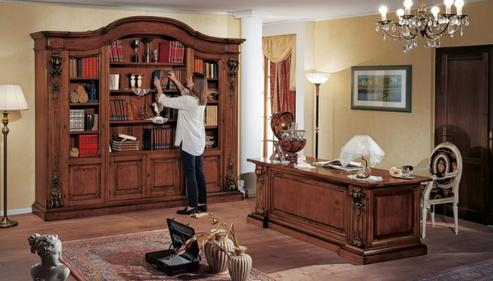 Mobilier de bureau classique brun en bois massif Bureau Étagère Bibliothèque Armoires