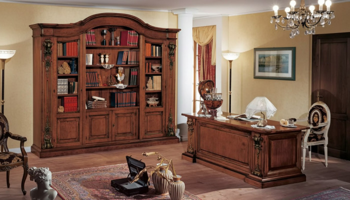 Mobilier de bureau classique brun en bois massif Bureau Étagère Bibliothèque Armoires