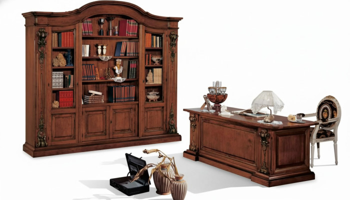 Mobilier de bureau classique brun en bois massif Bureau Étagère Bibliothèque Armoires