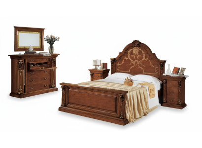 Ensemble de chambre classique en marron: lit 2x tables de chevet Commode Ensemble de 5 pièces