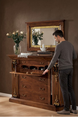 Meuble de chambre à coucher avec miroir Classique 2 pièces lit Armoire