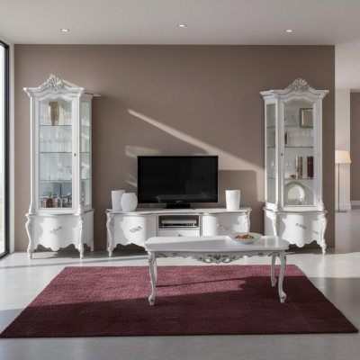Ensemble de salon blanc TV meuble bas, table basse, 2 vitrines, meubles en bois de luxe