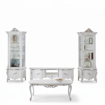 Ensemble de salon blanc TV meuble bas, table basse, 2 vitrines, meubles en bois de luxe
