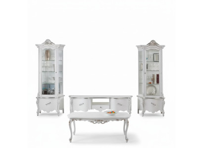 Ensemble de salon blanc TV meuble bas, table basse, 2 vitrines, meubles en bois de luxe