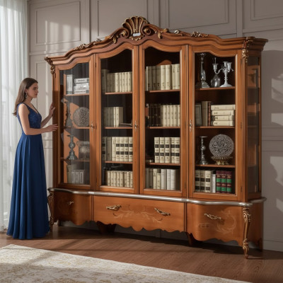 Meuble de rangement en bois massif de luxe classique Bibliothèque Vitrine Étagère Armoire Cabinet Garde-robe