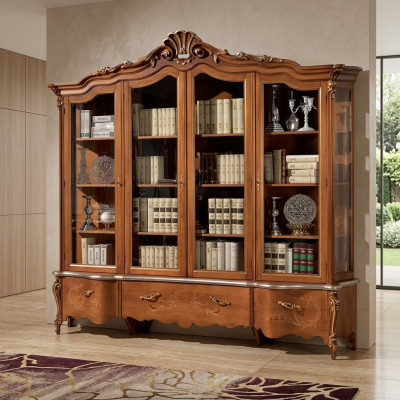 Meuble de rangement en bois massif de luxe classique Bibliothèque Vitrine Étagère Armoire Cabinet Garde-robe
