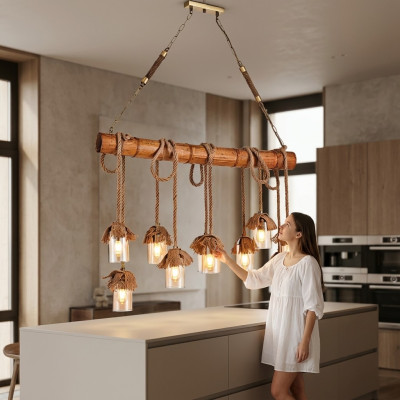 Plafonnier en bois moderne magnifique lustre suspendu Lustre en bambou lampe de plafond.