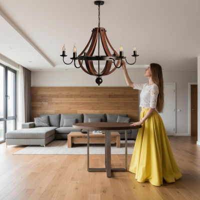Lustre en bois de lustre de plafond de lustre brun