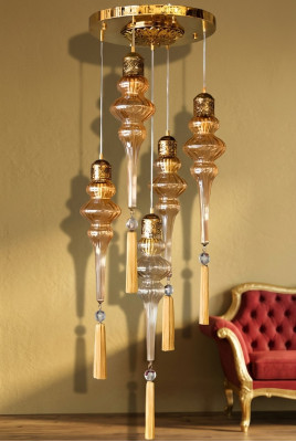 Lustre rond Plafonnier Lustre Lampe de plafond Lampes en verre Or