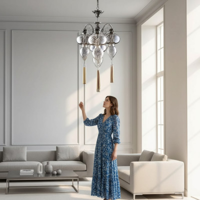 Lampes Plafonnier Lustre Lustre Lampe de plafond Verre Argent nouveau