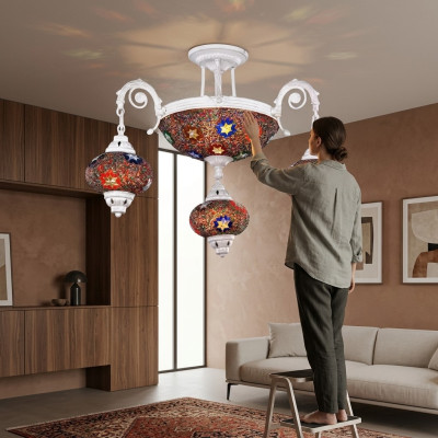 Plafonnier lustre Lustre Plafonnier Lampes Verre Art Blanc