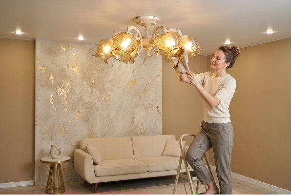 Plafonnier Lustre Lustre Lampes en verre beige Art