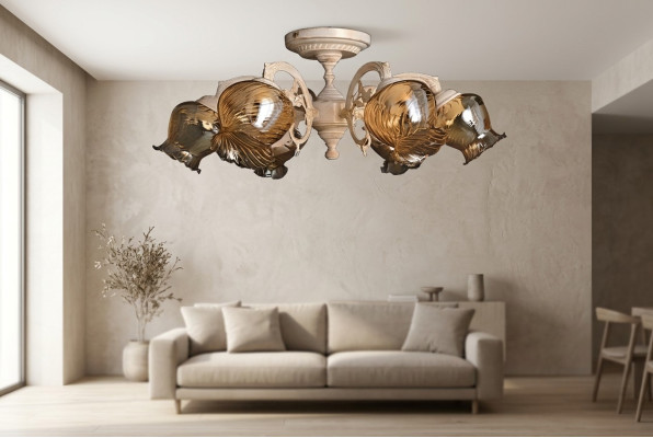 Plafonnier Lustre Lustre Lampes en verre beige Art