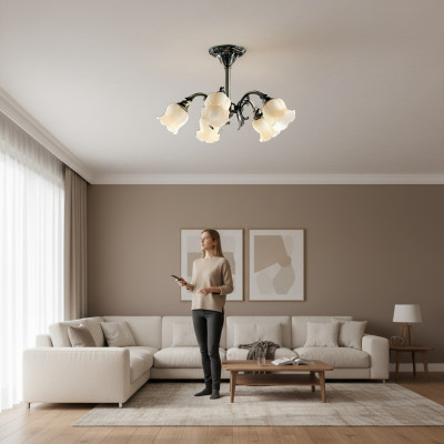 Plafonnier lustre Lustre Lampe de plafond Lampes Verre Gris Beige