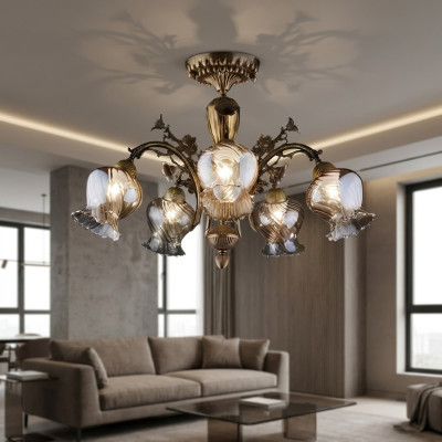 Lampe de plafond lustre plafond fleurs lustre lampe en verre marron