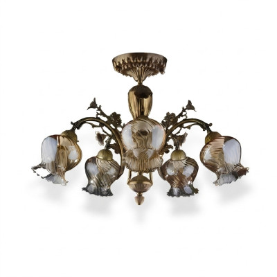 Lampe de plafond lustre plafond fleurs lustre lampe en verre marron