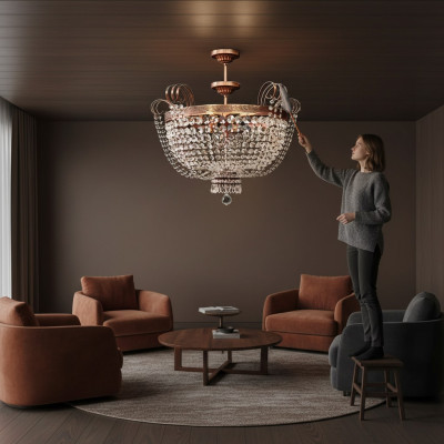Lustre de plafond de luxe Lustre Lustre Lustre Lampe de plafond Or Cristal Lampe Ronde