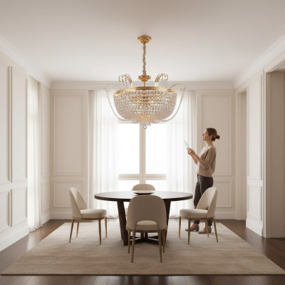 Lustre de luxe Plafonnier Lustre Lustre Lampe de plafond Or Lampe en cristal