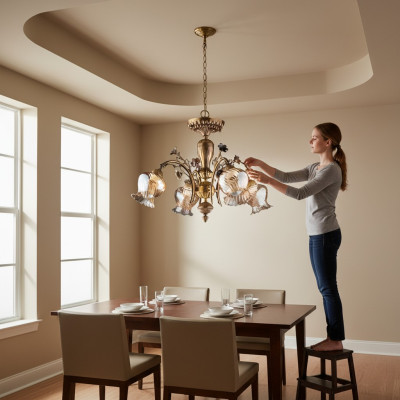 Lustre de plafond lustre aux fleurs Lustre Luminaire Lampe en verre Brun