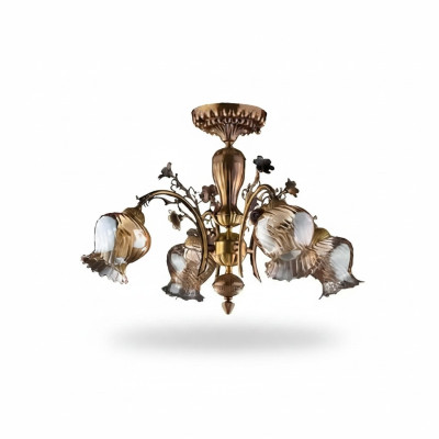 Lustre de plafond lustre aux fleurs Lustre Luminaire Lampe en verre Brun