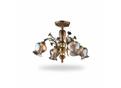 Lustre de plafond lustre aux fleurs Lustre Luminaire Lampe en verre Brun