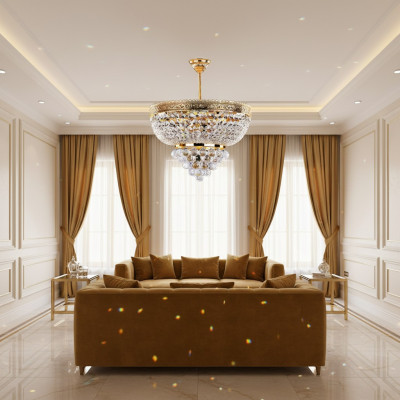 Lustre rond de luxe, plafonnier en cristal doré 50x60