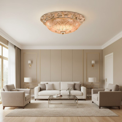 Lustre Plafonnier Lustre Lampe Plafond Lampes Verre Or Rond