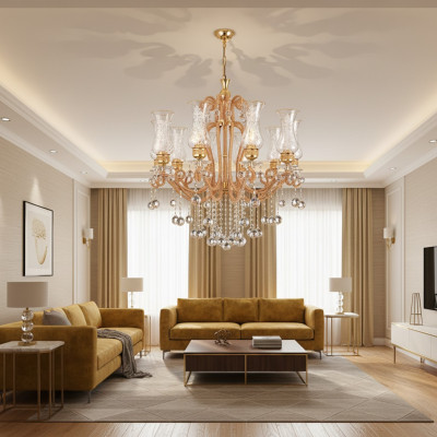 Lustre de plafond de luxe Lustre Lustre Lustre Lampe de plafond Cristal Or Lampe