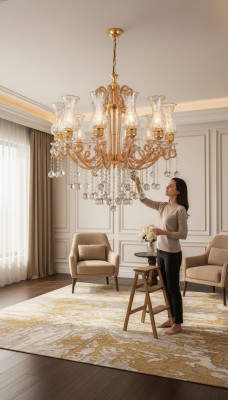 Lustre de plafond de luxe Chandelier Lustre Lustre Plafonnier Cristal Or