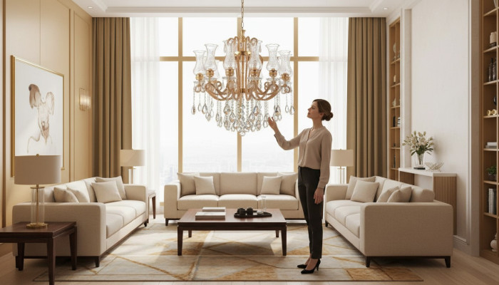 Lustre de luxe Cristal Lustre Chandelier Lustre Plafonnier Lampe en or